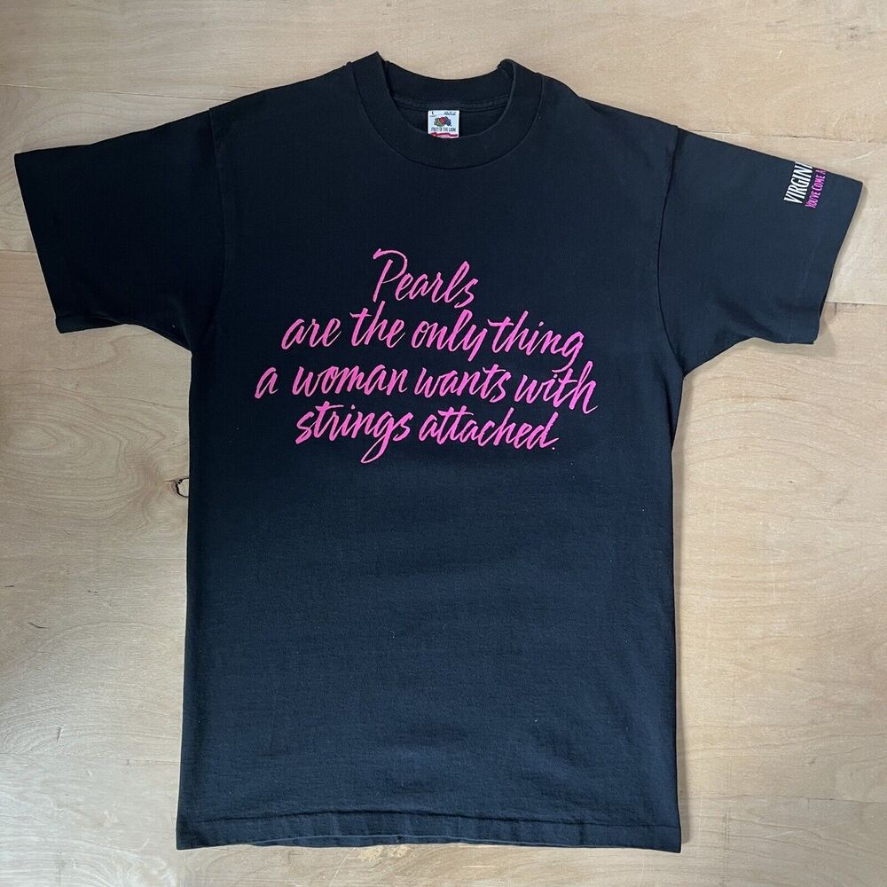 Vintage Pearl Shirt Large Black 90s Quote Strings Attached Virginia Beach Surf
